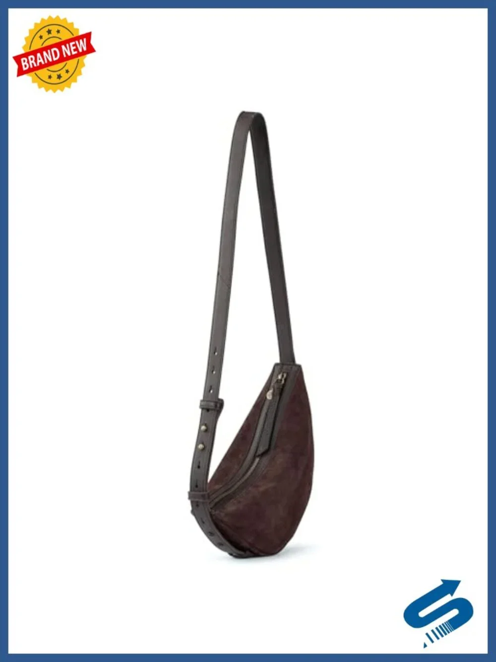 Leather Crescent Shoulder Bag with Adjustable Crossbody Strap & Zipper Closure